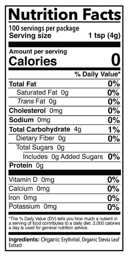 Organic_Granular Nutrition facts